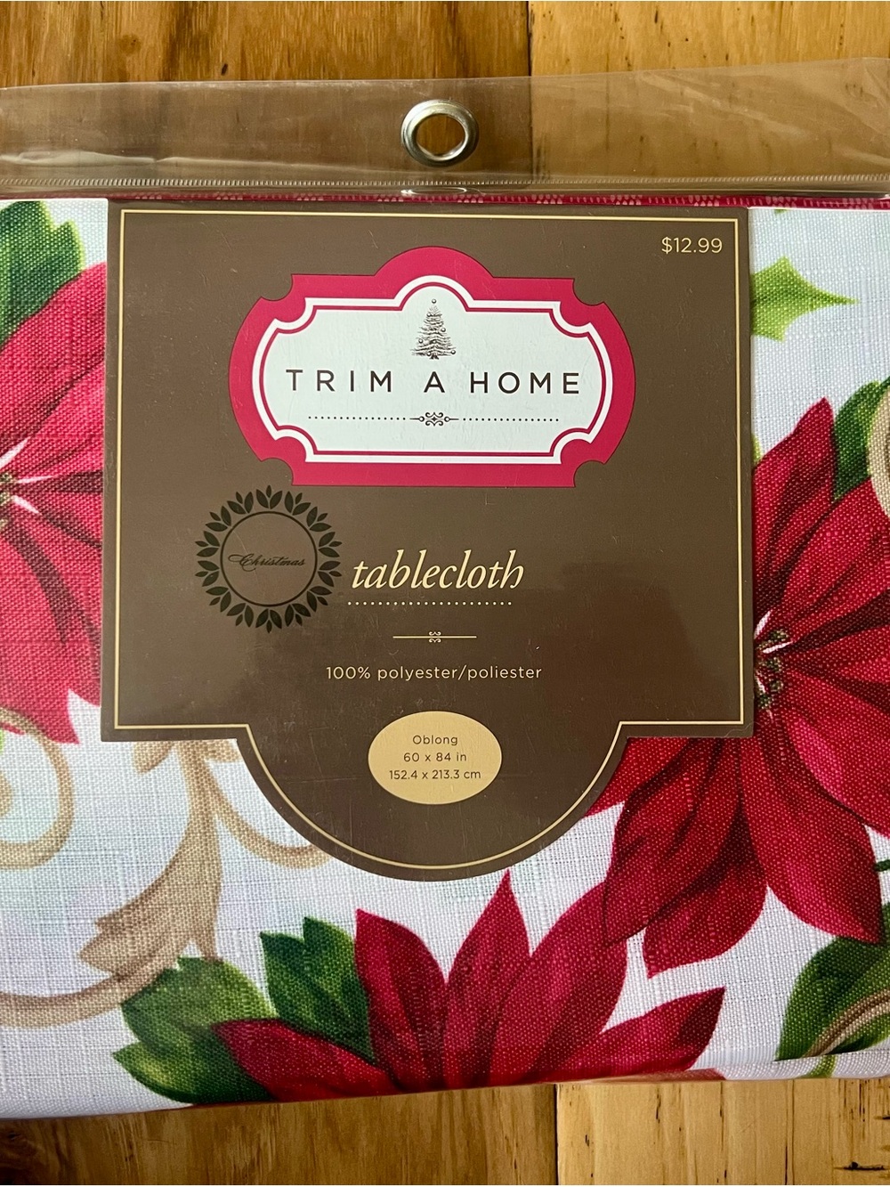 KMART Trim A Home Poinsettia Holiday Tablecloth